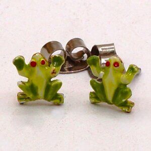 Vintage Tiny Green Frog Stud Earrings